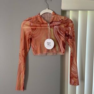 BRAND NEW PRINCESS POLLY Orange Mesh Top Long Sleeve